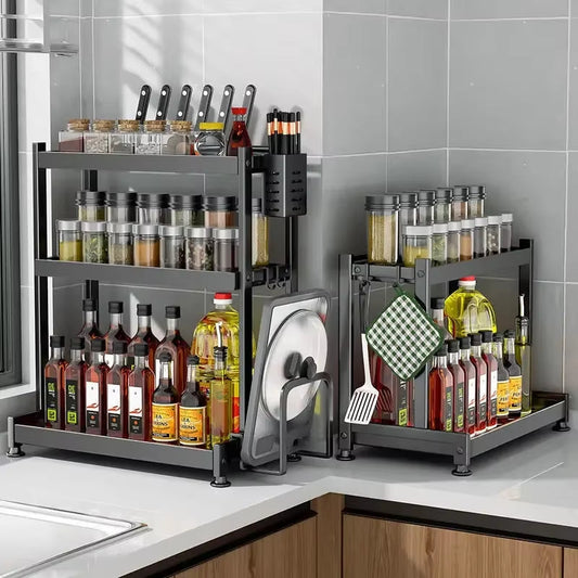 SpiceCraft™ Multi-Layer Kitchen Organizer – Countertop Seasoning Rack with Knife, Chopstick & Dish HolderKitchen Seasoning Rack Storage Rack Multi-Layer Dish Seasoning Rack Chopstick Knife Holder Countertop Multi-Functional Seasoning